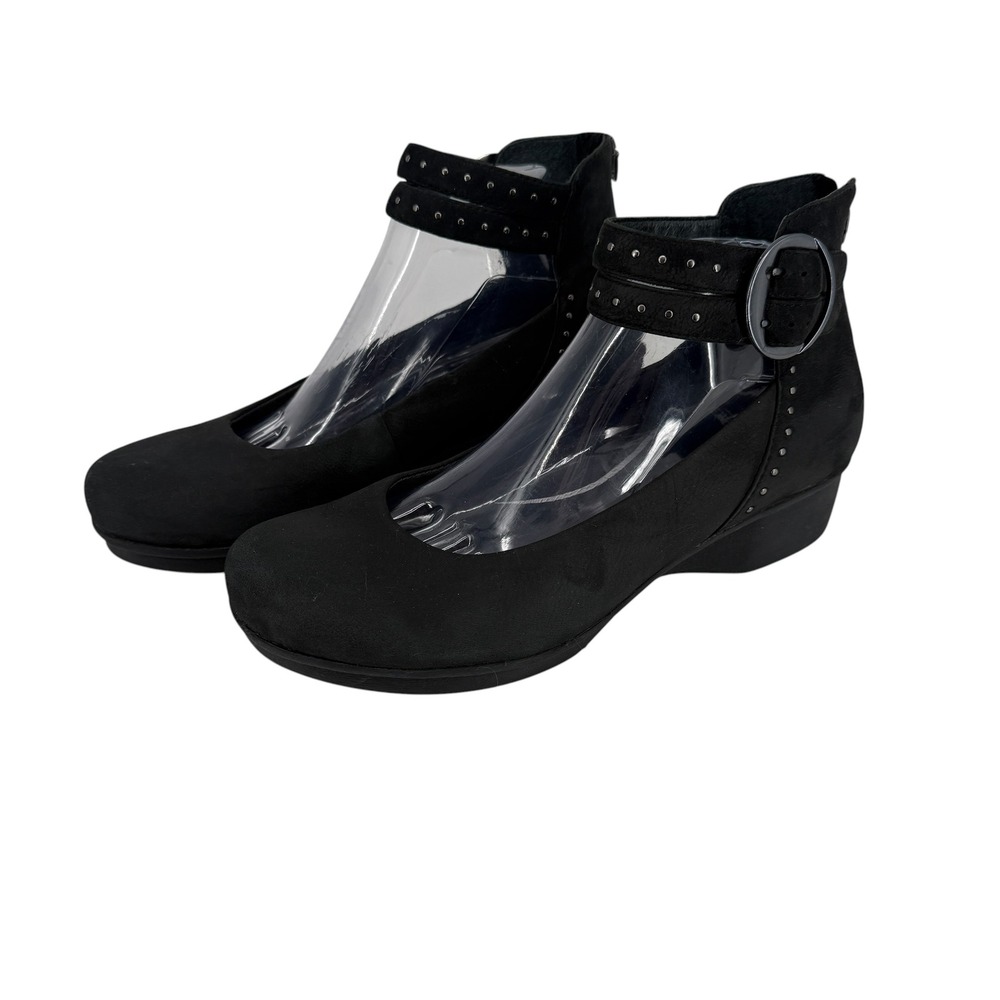Dansko Lois Wedge Comfort Size 41 10.5-11 Black Nubuck Double Ankle Strap
